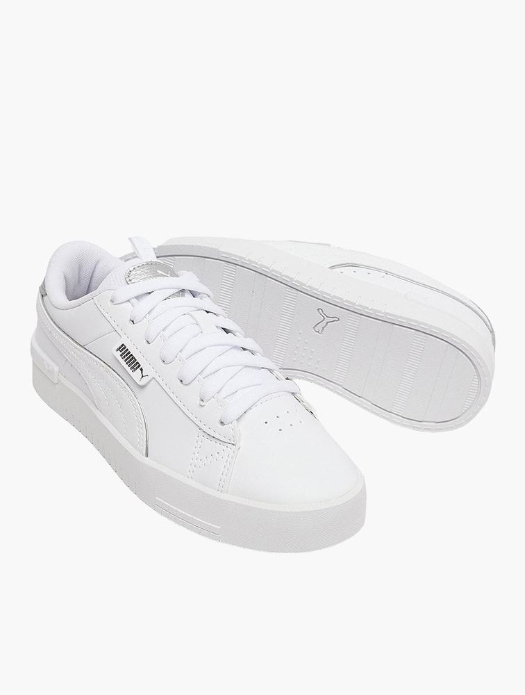 MyRunway | Shop PUMA White & Silver Jada Renew Lace Up Sneakers